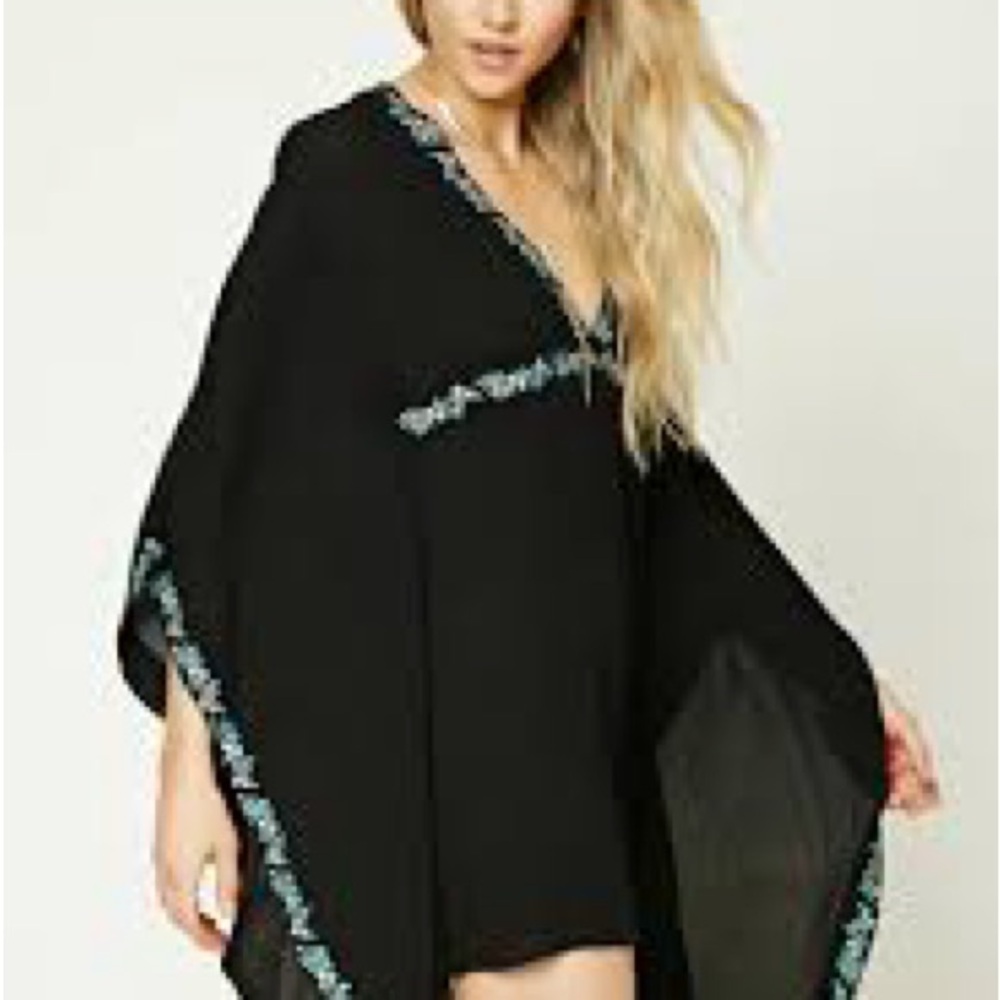Forever 21 Dress or Top with Teal and Pink Floral Embroidery